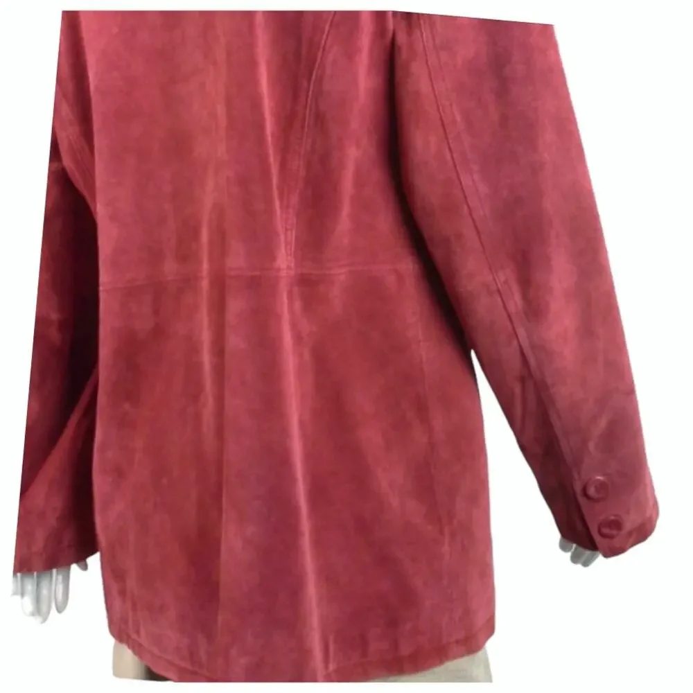 BERNARDO Vintage Red Leather Suede Coat Size L Hip Length Blazer Style Jacket